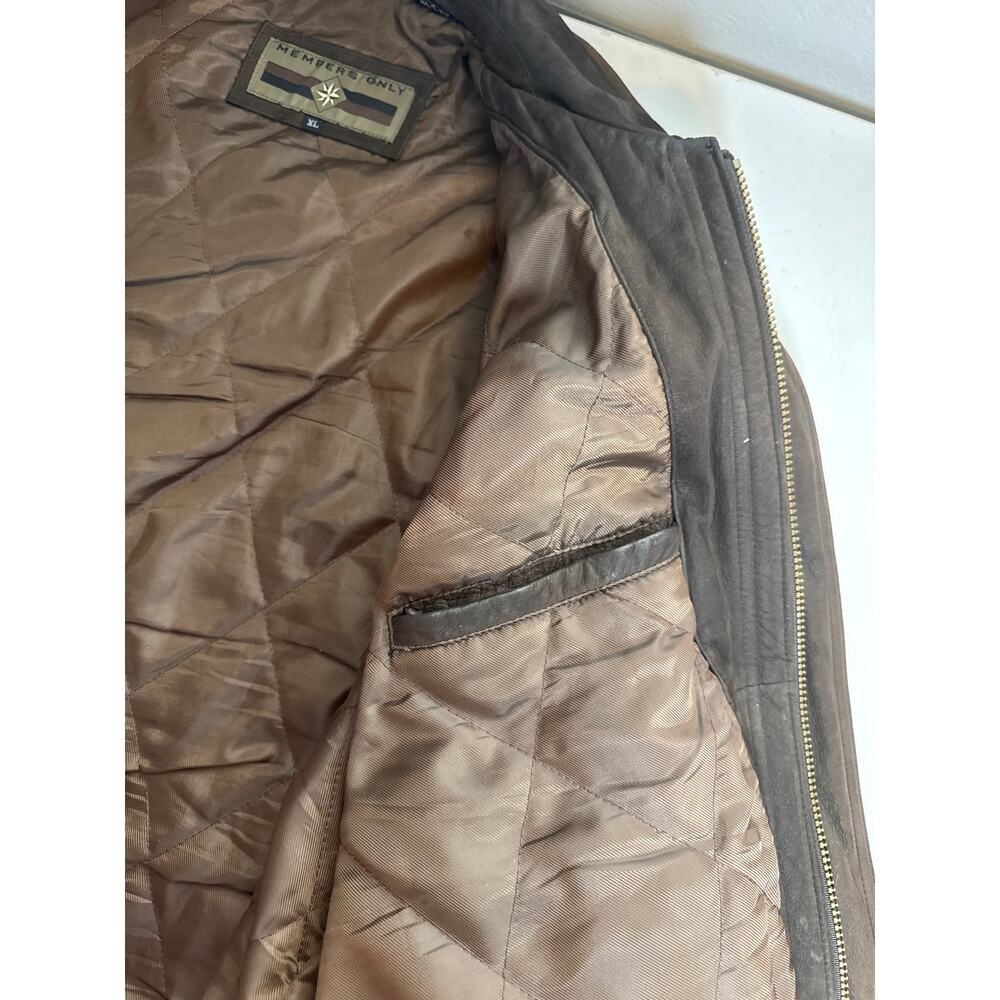 Members Only 100% Leather Bomber Jacket Brown Mens XL Full Zip Vintage VTG 90s - Picture 7 of 13